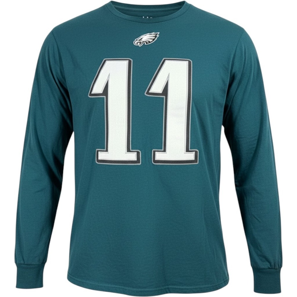 Majestic Philadelphia Eagles Shirt Mens Large Green Cotton Wentz 11 Long Sleeve